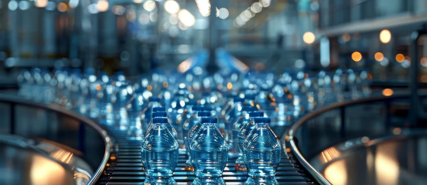 Conveyor with water bottles